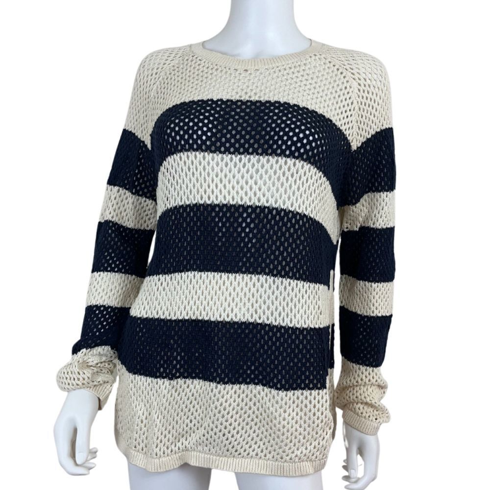 Pam & Gela Size L Cotton Pullover Stripe Knit Tunic Crewneck Long Sleeve Sweater